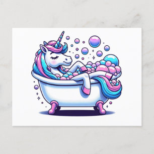 Postal Adorable unicornio en una bañera