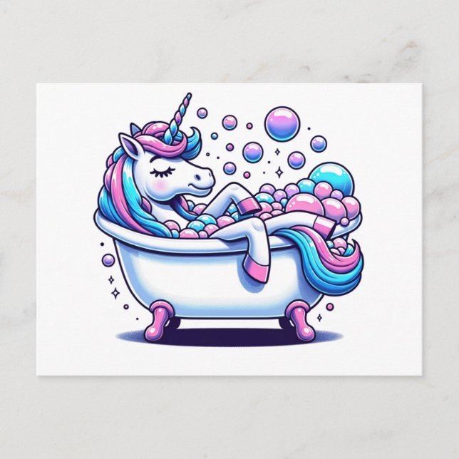 Postal Adorable unicornio en una bañera (Anverso)