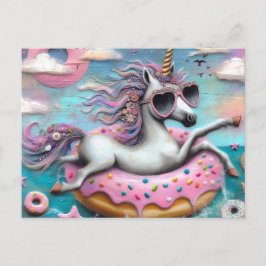 Postal Adorable unicornio flotando en un castaño glaseado