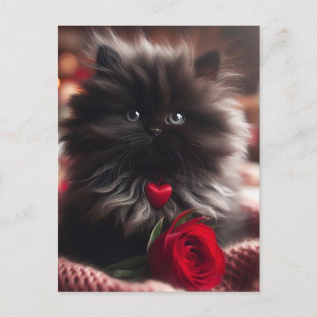 Postal Adorable Valentine Black Kitten (Anverso)