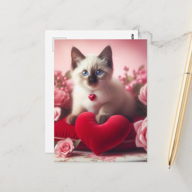 Postal Adorable Valentine Kitten (Anverso/Reverso In Situ)