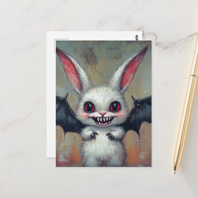 Postal Adorable Vampire Bat Bunny (Anverso/Reverso In Situ)
