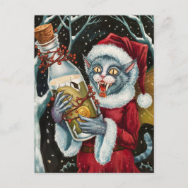Postal Adorable vampiro de Navidad gato gris hada