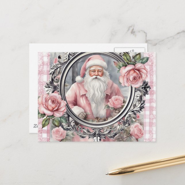 Postal Adorable Vintage Pink Santa (Anverso/Reverso In Situ)