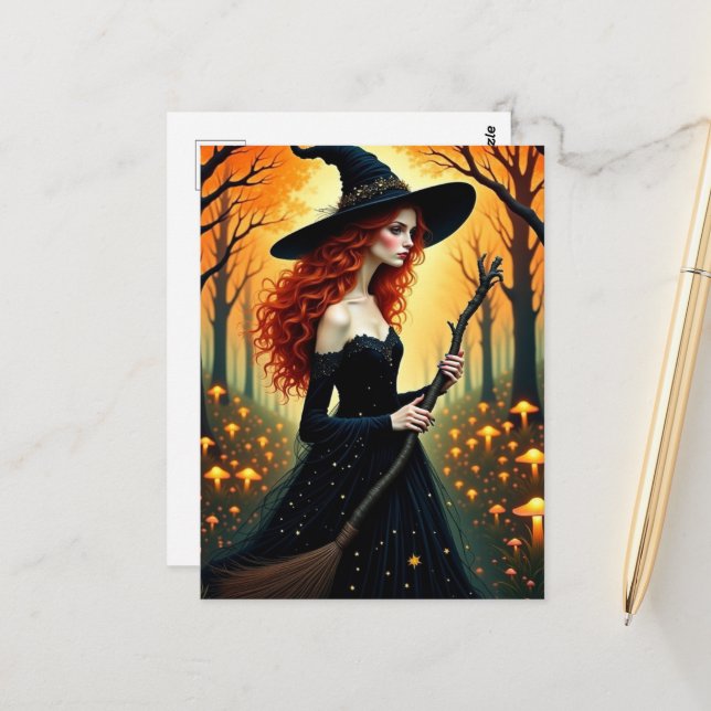 Postal Adorable Witch in Autumn Forest (Anverso/Reverso In Situ)