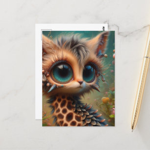 Postal Adorable y esponjoso Gatito Giraffe Peacock Critte