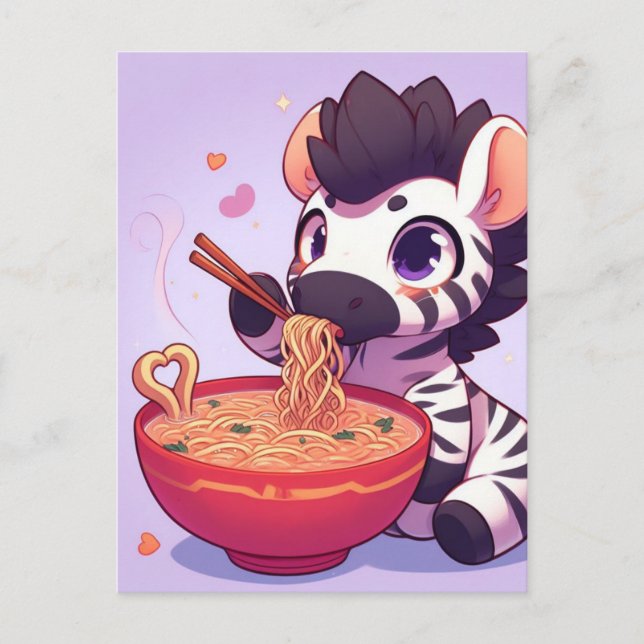 Postal Adorable Zebra Eating Ramen (Anverso)