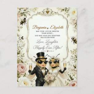 Postal Adorables Abejas de Miel, elegante boda floral