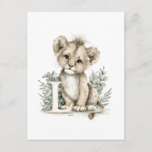 Postal Adorables animales bebés en acuarela con letras de
