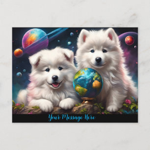Postal Adorables cachorros esponjosos de Samoyed, Tierra