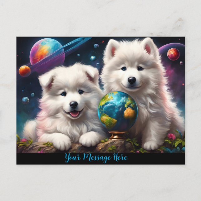 Postal Adorables cachorros esponjosos de Samoyed, Tierra (Anverso)