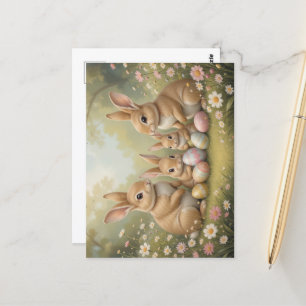 Postal Adorables conejitos de Pascua en la Primavera de M
