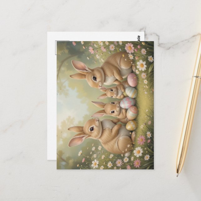 Postal Adorables conejitos de Pascua en la Primavera de M (Anverso/Reverso In Situ)