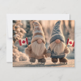 Postal Adorables gnomos canadienses patinando en invierno