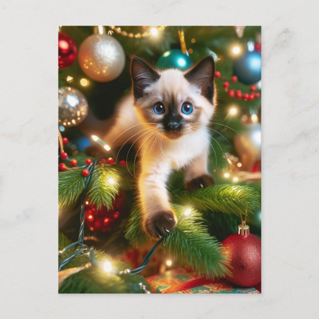 Postal Adorables Navidades de Kitten siameses (Anverso)
