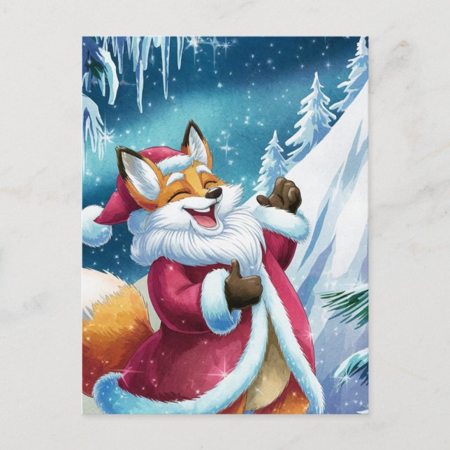 Postal Adorables Navidades Red Fox canta (Anverso)