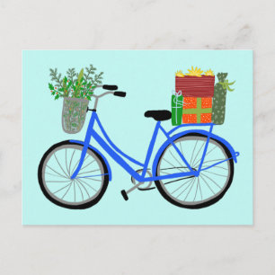 Postal Adorables Navidades Regalos de Navidad en biciclet