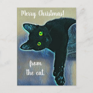Postal Adorables saludos navideños de Feliz a un gato neg