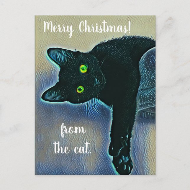 Postal Adorables saludos navideños de Feliz a un gato neg (Anverso)