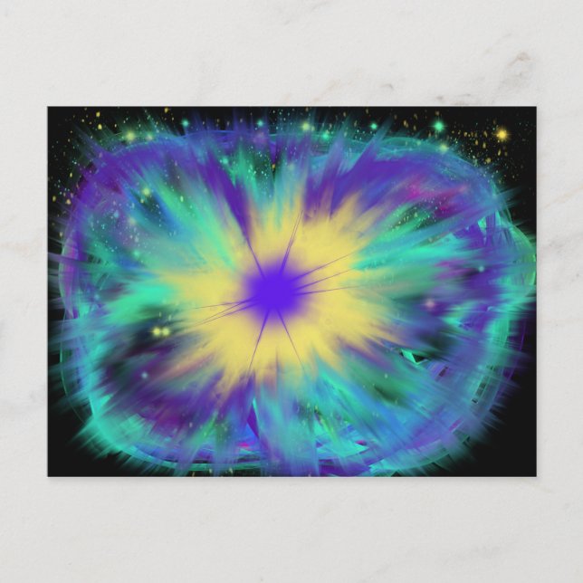 Postal Adoración Art Aqua Amarillo Azul Púrpura Oct 2017  (Anverso)