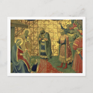 Postal Adoración de la Magi, detalles de un panel predece