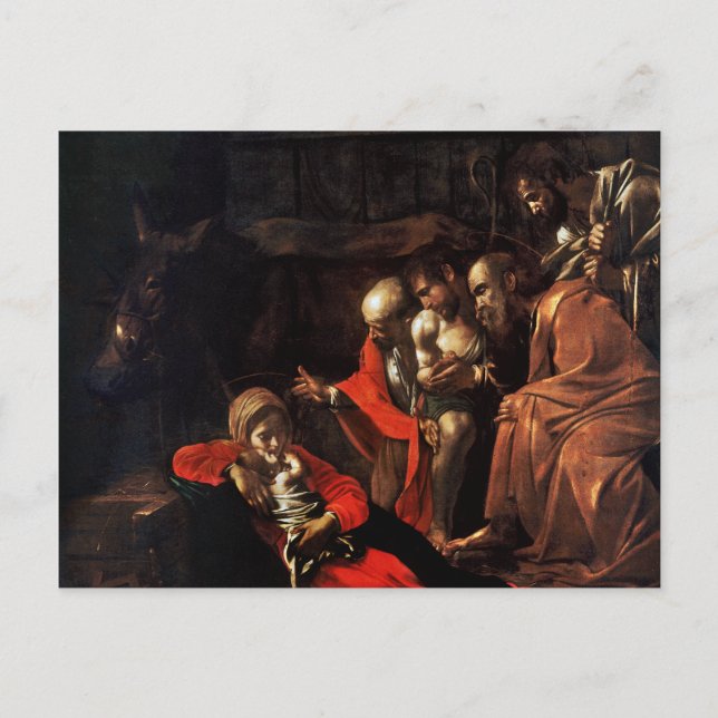 Postal Adoración de los Pastores por Caravaggio (1609) (Anverso)