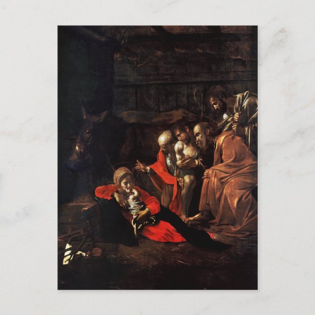 Postal Adoración de los Pastores por Caravaggio (1609) (Anverso)