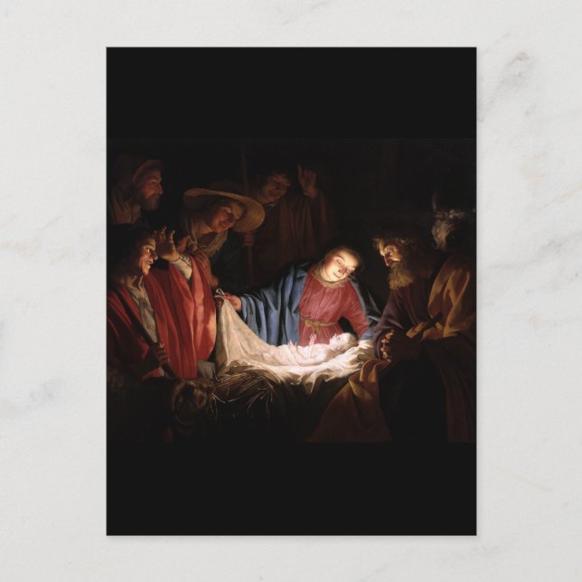Postal Adoración de los Pastores por Gerard van Honthorst (Anverso)