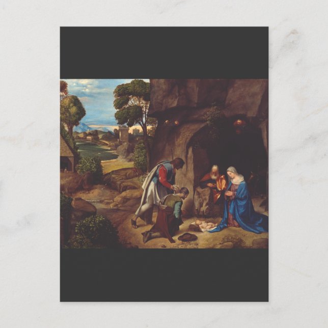 Postal Adoración de los pastores por Giorgione (Anverso)
