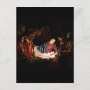 Postal Adoración de los pastores por Honthorst
