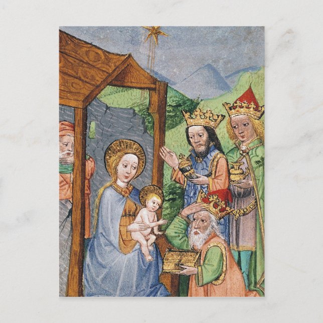 Postal Adoración de unos de los reyes magos (Anverso)