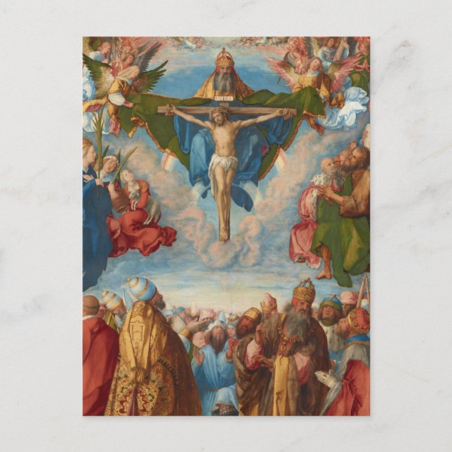 Postal Adoración del detalle de la Trinidad por Albrecht  (Anverso)