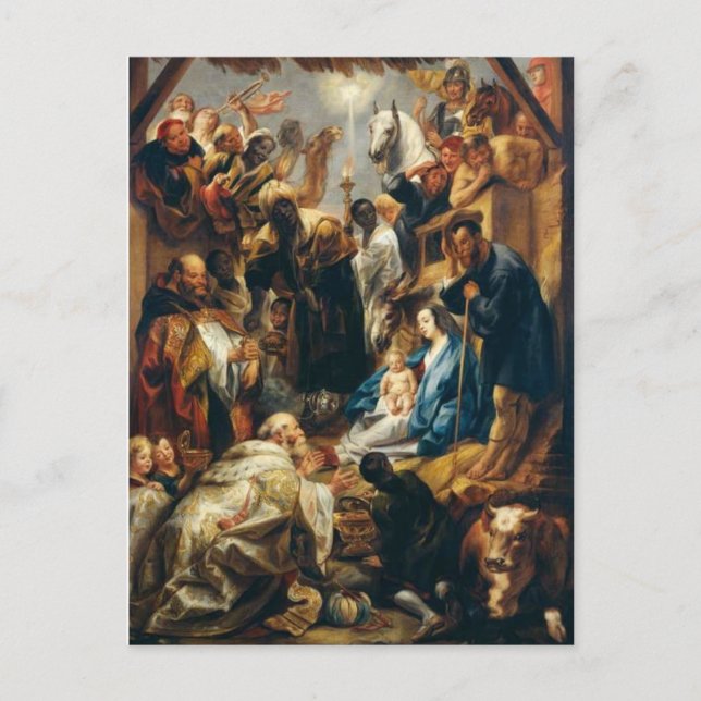 Postal Adoración del Magi por Jacob Jordaens (Anverso)