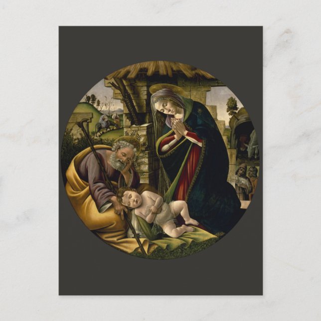 Postal Adoración del Niño Jesús por Botticelli (Anverso)