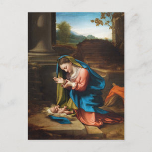 Postal Adoración del Niño Jesús por Correggio