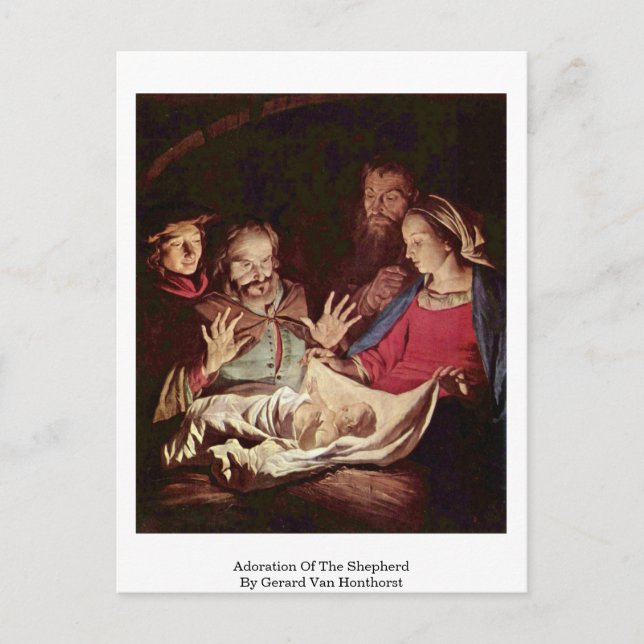 Postal Adoración Del Pastor Por Gerard Van Honthorst (Anverso)