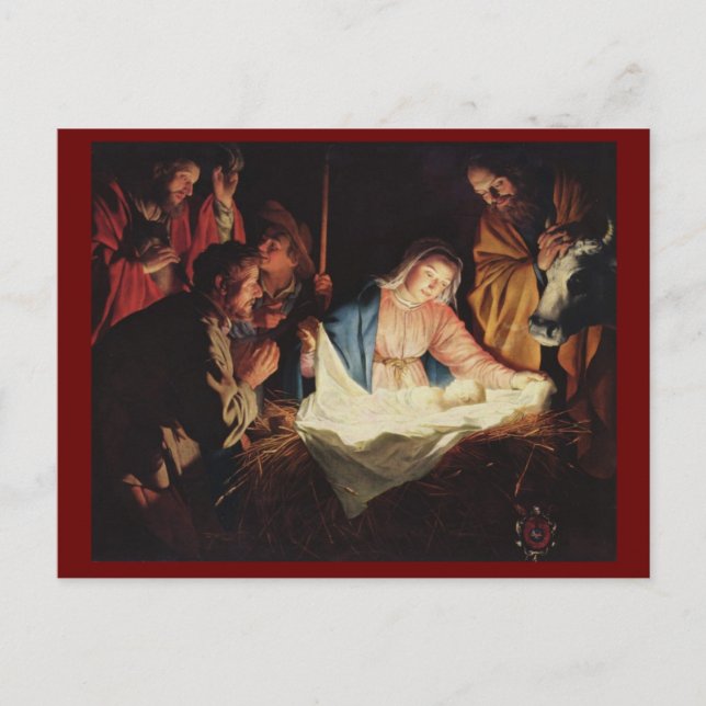 Postal Adorando pastores por Gerard van Honthorst (Anverso)