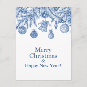 Postal Adorno Azul Feliz Navidad Chinoiserie