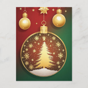Postal Adorno de árbol de Navidad verde rojo