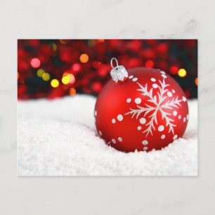 Postal Adorno de Navidad Rojo en la Nieve