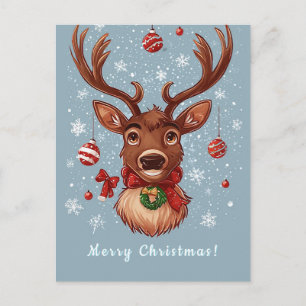 Postal Adorno de Reno de Navidad Festivo Vacacional