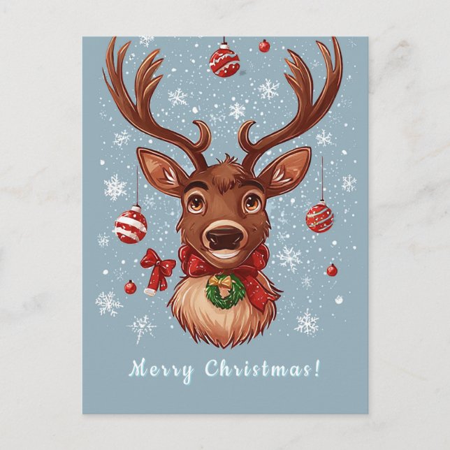 Postal Adorno de Reno de Navidad Festivo Vacacional (Anverso)