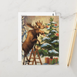 Postal Adorno divertido de alce en el árbol de Navidad