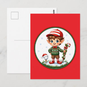 Postal Adorno Navideño de Duende Golfista Lindo