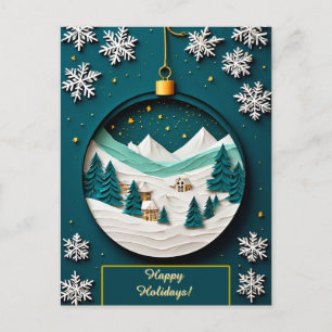 Postal Adorno Navideño Festivo con Escena Invernal