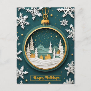 Postal Adorno Navideño Festivo con Escena Invernal