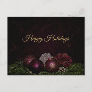 Postal Adorno rosa de saludo de Navidad verde negro