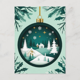 Postal 🎄 Adorno verde nevado Brillo ❄️ Navideño festivo 