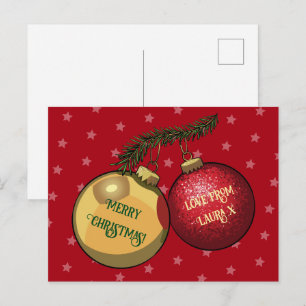 Postal Adornos de árbol de Navidad con texto personalizad