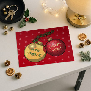 Postal Adornos de árbol de Navidad con texto personalizad